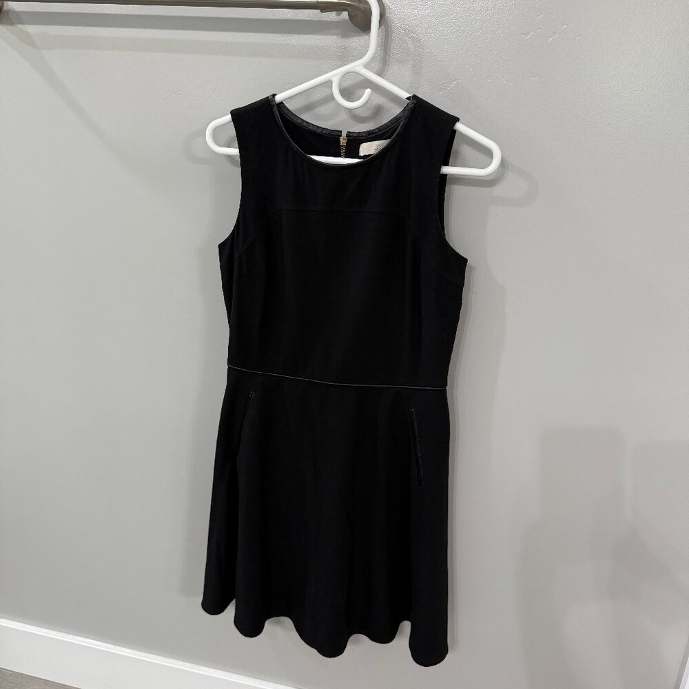 Loft Size 2 fit and flare black dress with faux leather details - Fall Ready!
